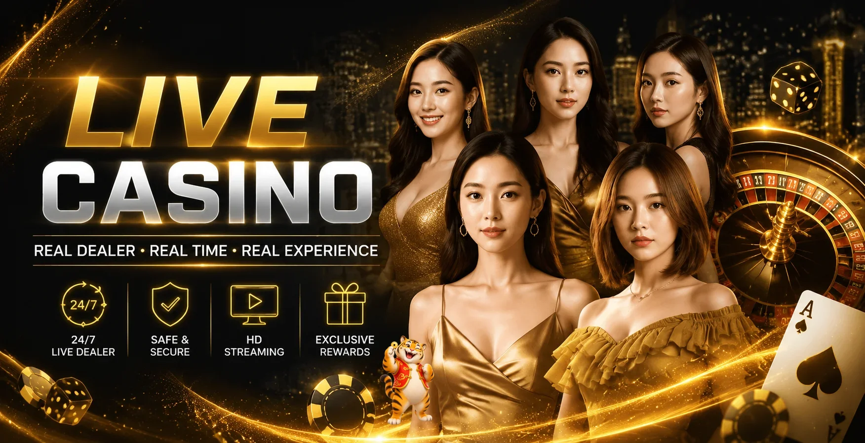 โต๊ะคาสิโนสดและตัวละครเกมสำหรับคู่มือ OK Casino
